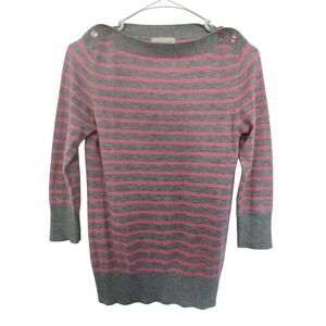 Demylee New York Gray Pink Striped 100% Cashmere Boat Neck‎ Sweater Small